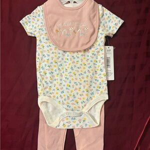 Charming Floral Kids Matching Set with Pink Bib